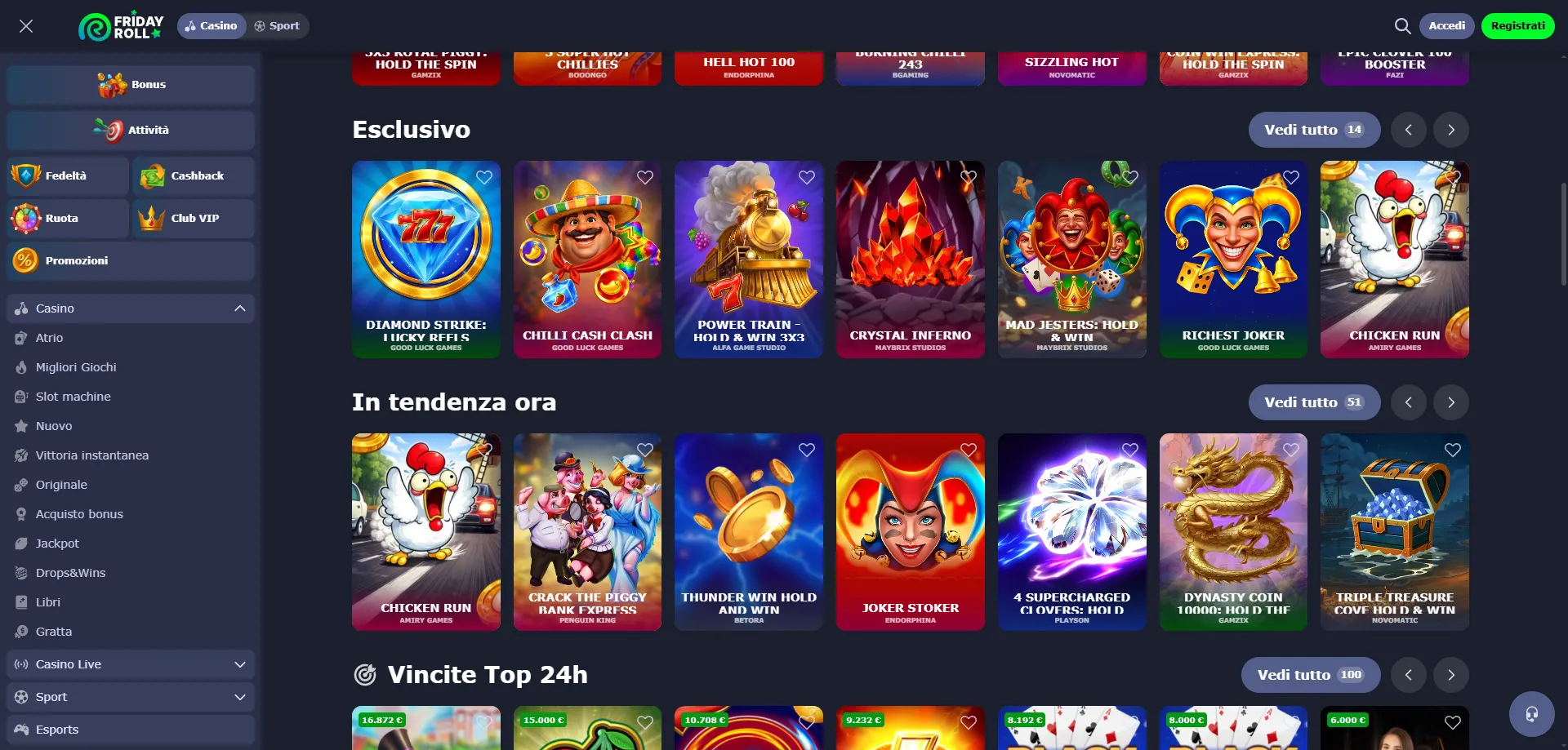 Migliori slot machine FridayRoll Casino Italia &mdash; giochi top online