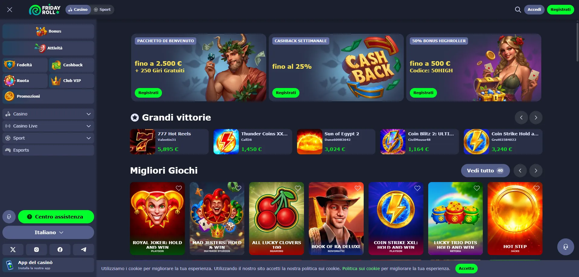 FridayRoll Casino sito ufficiale Italia &mdash; interfaccia moderna e intuitiva